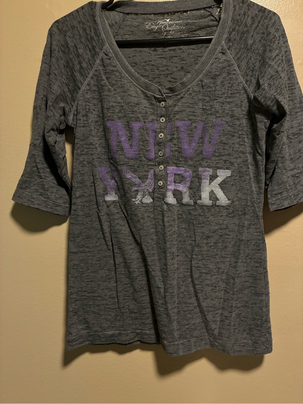 American Eagle Outfitters Charcoal Gray Logo Tee with White Print
